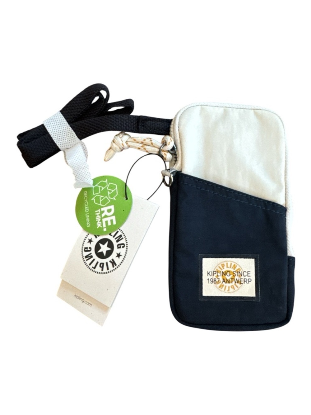 KIPLING Phone Bag Holder Carrier Lanyard Navy Cream 6.5x3.5” Unisex NWT